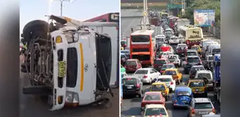 Accidente de tránsito genera tráfico en la Panamericana Sur: camión termina volcado en plena vía Accidente de tránsito genera tráfico en la Panamericana Sur: camión termina volcado en plena vía