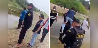 Fiscal es cargada por policías para evitar mojarse los zapatos durante levantamiento de cadáver en Piura Fiscal es cargada por policías para evitar mojarse los zapatos durante levantamiento de cadáver en Piura