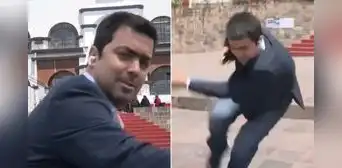 Periodista peruano protagoniza insólita caída durante la previa del Cienciano ante Montevideo City Torque Periodista peruano protagoniza insólita caída durante la previa del Cienciano ante Montevideo City Torque