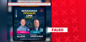 Es falso que Francis Allison sea virtual alcalde de Lima: publicaciones usan resultados del Cercado de Lima Es falso que Francis Allison sea virtual alcalde de Lima: publicaciones usan resultados del Cercado de Lima