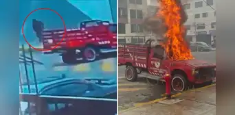 Hombre incendia vehículo de bomberos en Los Olivos y regresa para ver cómo quedó la unidad tras el fuego