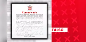 Es falso que el JNE haya emitido un comunicado que confirme una segunda vuelta regional en Loreto Es falso que el JNE haya emitido un comunicado que confirme una segunda vuelta regional en Loreto