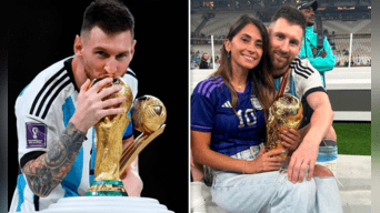 Antonela Roccuzzo bajó a la cancha y celebró el triunfo de Argentina junto con Lionel Messi. | Foto: composición LR/Antonela Roccuzzo/Instagram