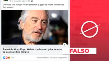 Es falso que Robert De Niro “condenó el golpe de Estado contra Evo Morales”