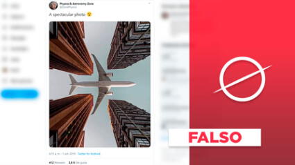 “Foto” de un avión sobrevolando casi al ras de los edificios es falsa