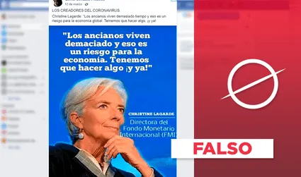 Es falso que Christine Lagarde dijo: “los ancianos viven demasiado y eso es  un riesgo para