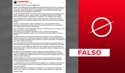 Es falsa la información del post titulado “El terrible secreto de un cubrebocas”