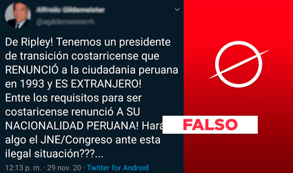 Es falso que Francisco Sagasti renunció a la nacionalidad peruana para ser costarricense