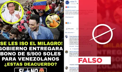 Es falso que ciudadanos venezolanos recibirán del Gobierno un bono de S/ 900 