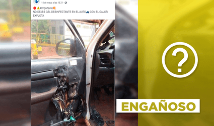 Viral sobre “explosión de un desinfectante dentro de un auto” es engañoso