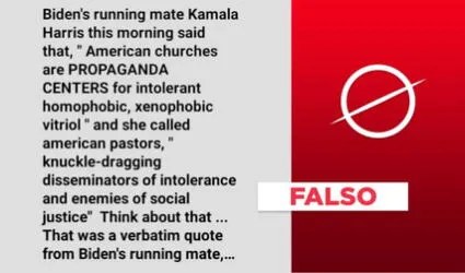 No, Kamala Harris no dijo que iglesias eran “centros de propaganda”