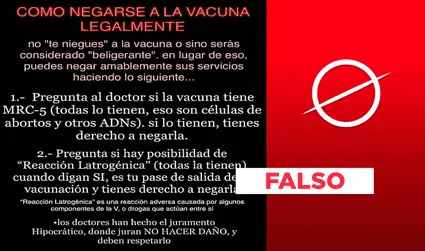Publicación titulada “Cómo negarse a la vacuna legalmente” contiene información falsa 