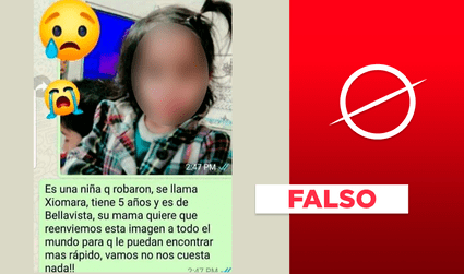 Es falsa la imagen de niña reportada como desaparecida en Bellavista