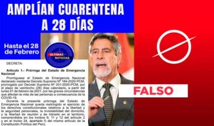 Es falso que el Gobierno peruano amplió la cuarentena hasta el 28 de febrero