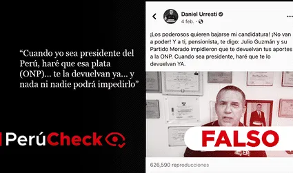 Es falso que Daniel Urresti pueda devolver el dinero de los aportantes a la ONP y que “nada ni nadie pueda impedírselo”