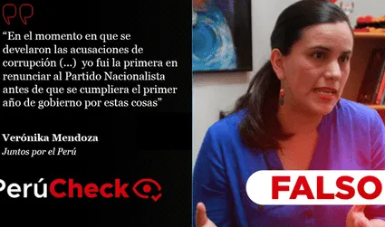 Es falsa afirmación de Verónika Mendoza, quien dijo que renunció al Partido Nacionalista por acusaciones de corrupción
