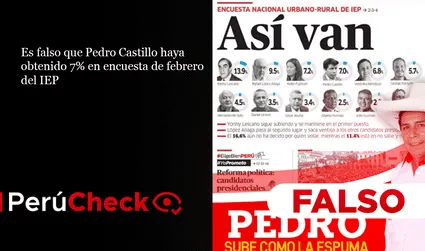 Es falso que Pedro Castillo haya obtenido 7% en encuesta de febrero del IEP