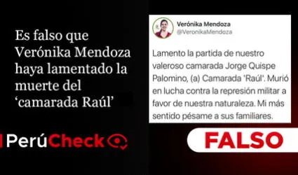 Es falso que Verónika Mendoza haya lamentado la muerte del ‘camarada Raúl’