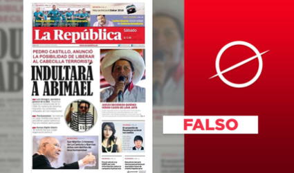 Es falsa la portada de La República sobre indulto de Pedro Castillo a Abimael Guzmán