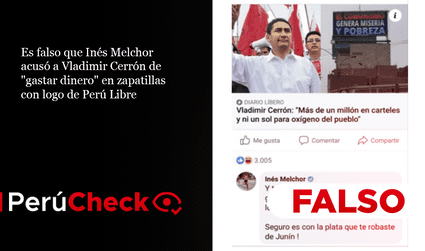 Es falso que Inés Melchor acusó a Vladimir Cerrón de “gastar dinero” en zapatillas con logo de Perú Libre