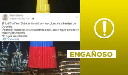 Es engañoso que el rascacielos Burj Khalifa se iluminó por las protestas en Colombia