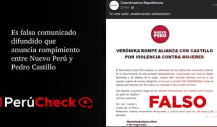 Es falso comunicado difundido por Coordinadora Republicana que anuncia rompimiento entre Nuevo Perú y Castillo