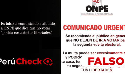 Es falso el comunicado atribuido a ONPE que dice que no votar “podría costarte tus libertades”