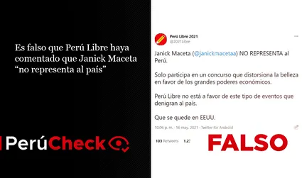 Es falso que Perú Libre haya comentado que Janick Maceta “no representa al país”