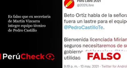 Es falso que exsecretaria de Vizcarra integre equipo técnico de Pedro Castillo