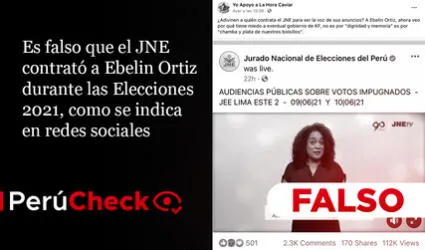 Es falso que el JNE contrató a Ebelin Ortiz durante las Elecciones 2021, como se indica en redes sociales