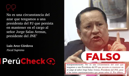 Es falso que la presidenta del Poder Judicial pueda sacar al titular del JNE, como sugiere Luis Arce en su carta de declinación