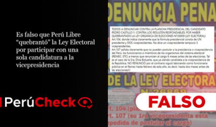 Es falso que Perú Libre “quebrantó” la ley electoral por participar con una sola candidatura a la vicepresidencia