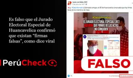 Es falso que el Jurado Electoral Especial de Huancavelica confirmó que existan “firmas falsas”, como dice viral