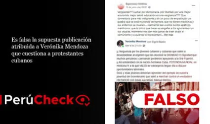 Es falsa la supuesta publicación atribuida a Verónika Mendoza que cuestiona a protestantes cubanos