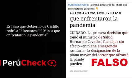 Es falso que Gobierno de Castillo retiró a “directores del Minsa que enfrentaron la pandemia”