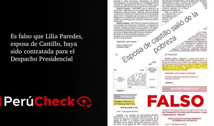 Es falso que Lilia Paredes, esposa de Castillo, haya sido contratada para el Despacho Presidencial