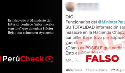 Es falso que el Ministerio del Interior confiscó “información sensible” que vincula a Héctor Béjar con crimen en Ayacucho