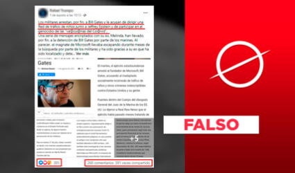 Es falso que Bill Gates fue detenido por dirigir una red de tráfico de niños, como afirma un viral en Facebook