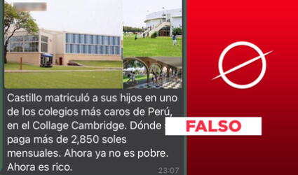 Es falso que Pedro Castillo haya matriculado a sus hijos en el Cambridge College