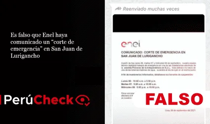 Es falso que Enel haya comunicado un “corte de emergencia” en San Juan de Lurigancho