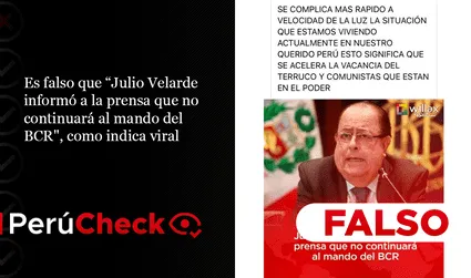 Es falso que “Julio Velarde informó a la prensa que no continuará al mando del BCR”, como indica viral