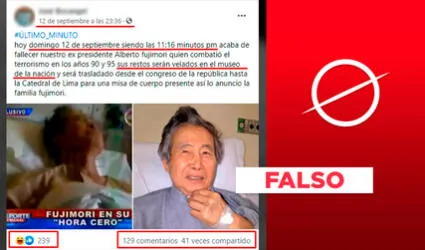 Es falso que se haya reportado la muerte de Alberto Fujimori, como señala viral