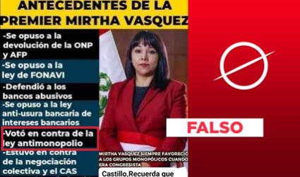Es falso que Mirtha Vásquez votó “en contra” de la ley antimonopolio