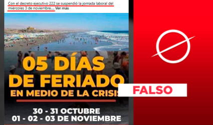 Es falso que en Perú se hayan establecido cinco feriados en noviembre del 2021