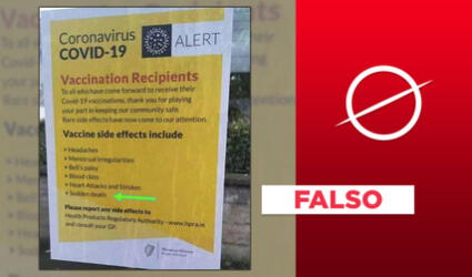No, el Ministerio de Salud de Irlanda no advierte la ‘muerte súbita’ como efecto adverso de la vacuna