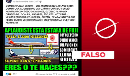 Es falso que la empresa estatal AeroPerú se haya vendido en 19 millones de dólares