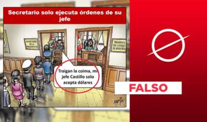 Es falsa la carlincatura en la que Bruno Pacheco pide traer coimas en dólares por órdenes de Pedro Castillo