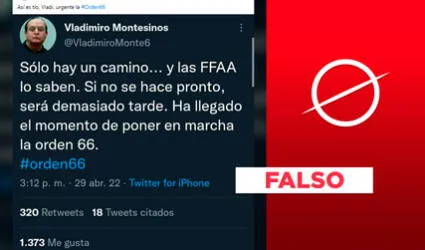 Es falso el supuesto tuit de Montesinos invocando a las Fuerzas Armadas