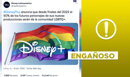 No, Disney Plus no anunció que “desde finales del 2022” el 50% de personajes serán LGBTIQ+