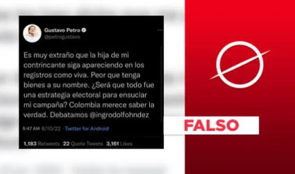 Es falso el tuit en el que Gustavo Petro cuestiona a la hija de Rodolfo Hernández